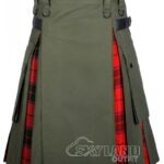 Scottish Rose tartan hybrid utility kilt with Oliver Green cotton body
