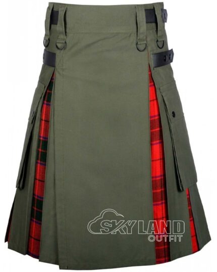 Scottish Rose tartan hybrid utility kilt with Oliver Green cotton body