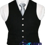 Solid black tartan 5-button Argyle waistcoat made to order for Highland wear and kilts