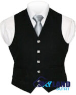 Solid black tartan 5-button Argyle waistcoat made to order for Highland wear and kilts