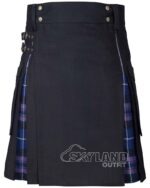 Man wearing Pride of Scotland tartan black cotton hybrid utility kilt