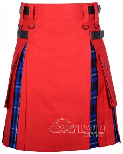 Ramsey Blue tartan hybrid utility kilt with red cotton body