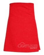 Red wool 8-yard kilt front view—hand-pleated traditional construction in bold scarlet pure wool