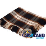 Rose Ancient tartan kilt fly plaid with free Celtic brooch, weathered red and green ancient pattern representing clan Rose of Nairnshire Scottish heritage