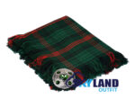 Ross Hunting Modern tartan kilt fly plaid with free Celtic brooch, bold green and blue modern hunting pattern representing clan Ross Highland heritage