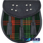 Ross Hunting Modern Tartan Sporran Black Leather Sporran