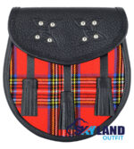 Royal Stewart Tartan Sporran Black Leather Scottish Sporran