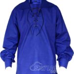 Royal blue Jacobite ghillie kilt shirt full sleeve – 100% cotton traditional Scottish Highland wear