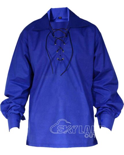 Royal blue Jacobite ghillie kilt shirt full sleeve – 100% cotton traditional Scottish Highland wear