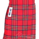 Royal Stewart tartan 5-yard kilt front view—lightweight construction in bold red with green, blue, yellow, black and white overchecks