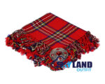Royal Stewart tartan kilt fly plaid with free Celtic brooch, iconic red royal pattern personal tartan of the British monarch and House of Stuart