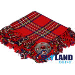 Royal Stewart tartan kilt fly plaid with free Celtic brooch, iconic red royal pattern personal tartan of the British monarch and House of Stuart