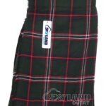 Scottish National tartan 5-yard kilt front view—lightweight construction in dark blue, green, black with red and white accent lines