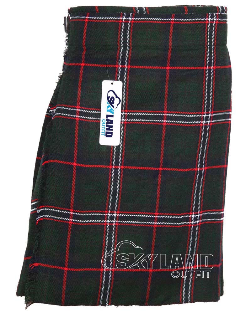 scottish-national-10 Scottish National tartan 5-yard kilt front view—lightweight construction in dark blue, green, black with red and white accent lines