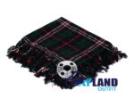 Scottish National tartan kilt fly plaid with free Celtic brooch, universal blue and green pattern representing all of Scotland for any heritage wearer