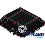 Scottish National tartan kilt fly plaid with free Celtic brooch, universal blue and green pattern representing all of Scotland for any heritage wearer