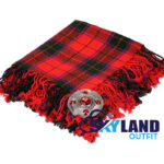 Scottish Rose tartan kilt fly plaid with free Celtic brooch, romantic pink and green floral pattern heritage Scottish Highland dress