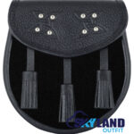 Solid Black Sporran Black Leather Scottish Sporran