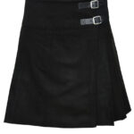 Solid Black Mini Billie Kilt Girls Modern Kilt Skirt for School and Highland Events