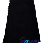 Solid Black Tartan 8 Yard Kilt - Traditional Scottish Kilt for Men