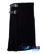 Solid Black Tartan 8 Yard Kilt - Traditional Scottish Kilt for Men - Image 2