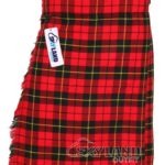 Wallace tartan 5-yard kilt front view—lightweight construction in bold red with black and yellow overchecks honoring Sir William Wallace