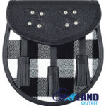 Rob Roy Tartan Sporran Black & White Black Leather Sporran