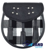 Rob Roy Tartan Sporran Black & White Black Leather Sporran