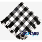 Rob Roy tartan kilt fly plaid with free Celtic brooch, distinctive white and black check pattern representing legendary Scottish outlaw MacGregor clan heritage