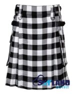White & Black Rob Roy Tartan Modern Utility Scottish Kilt for Highland Dress