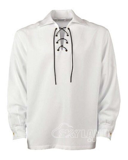 White Jacobite ghillie kilt shirt full sleeve cotton Jacobean style