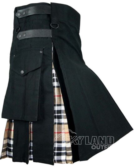 Campbell Thompson tartan hybrid utility kilt with black cotton body