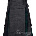 Black denim Black Watch tartan hybrid utility kilt