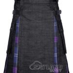 Heritage of Scotland tartan hybrid utility kilt with black denim body