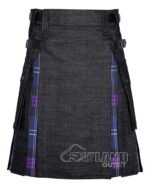 Heritage of Scotland tartan hybrid utility kilt with black denim body