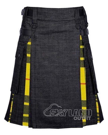 MacLeod of Lewis tartan hybrid utility kilt with black denim body