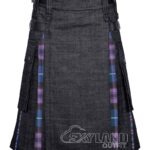 Pride of Scotland tartan hybrid utility kilt with black denim body