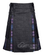 Pride of Scotland tartan hybrid utility kilt with black denim body