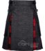 Man in Scottish Rose tartan black denim hybrid utility kilt