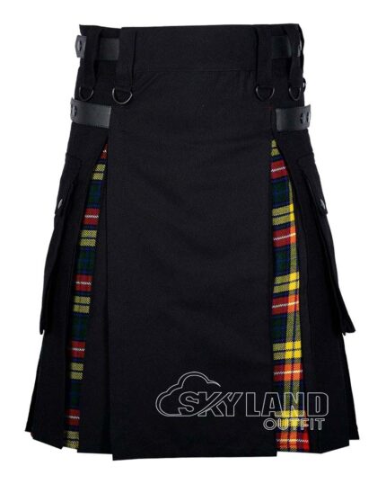 Buchanan tartan hybrid utility kilt with black cotton body