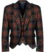 Black Stewart tartan Argyle jacket with red-black base and silver buttons on traditional Scottish kilt jacket