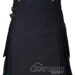 Black Watch tartan hybrid utility kilt with black cotton body