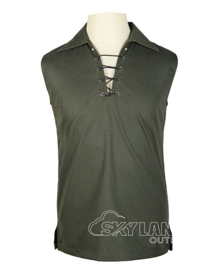 Olive green Jacobite ghillie kilt shirt sleeveless polycotton Jacobean style