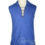 Royal blue Jacobite ghillie kilt shirt sleeveless polycotton Jacobean style